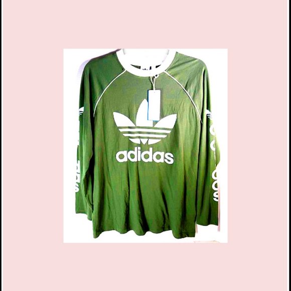 New Rare & Unique Adidas Originals Unisex 100% Cotton Green Long Sleeves Shirt